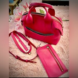 ALEXANDER WANG RARE HOT PINK RUNWAY MINI WITH LONG STRAP & POUCH  & SILVER STUDS